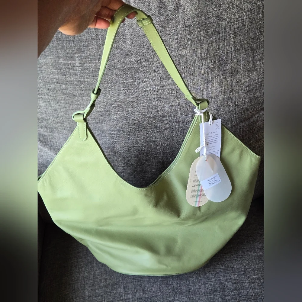 VIOLA CASTELLANI Made ln Italy Leather Hobo With Oval Bottom.Sage. NWT